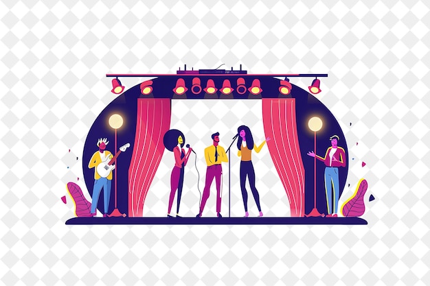 PSD spring comedy show with comedians performing on stage design png festival 2d flat art illustrations