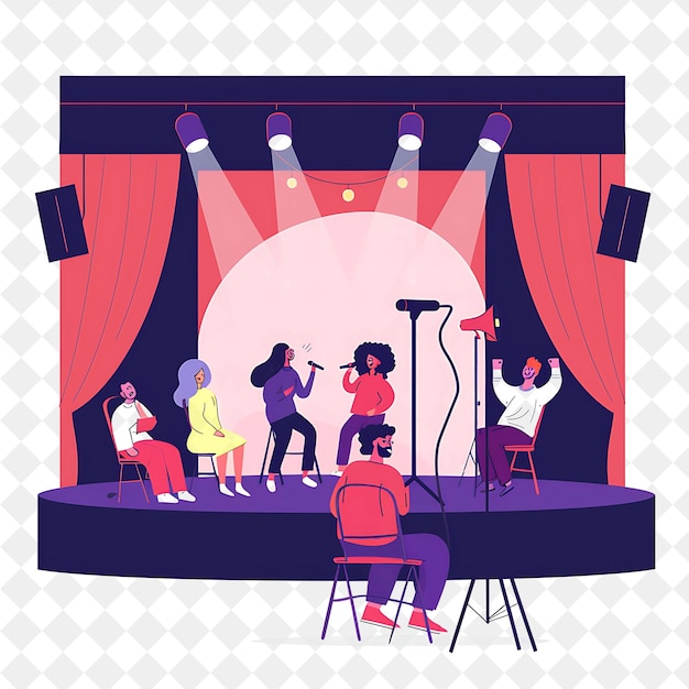 Spring Comedy Show With Comedians Performing on Stage Design PNG Festival 2D Flat Art Illustrations