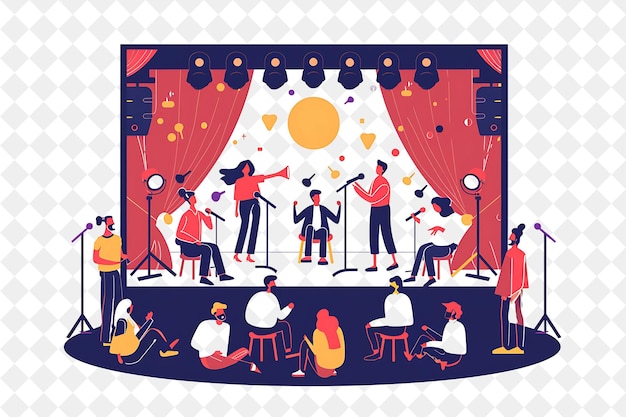 Spring Comedy Show With Comedians Performing on Stage Design PNG Festival 2D Flat Art Illustrations