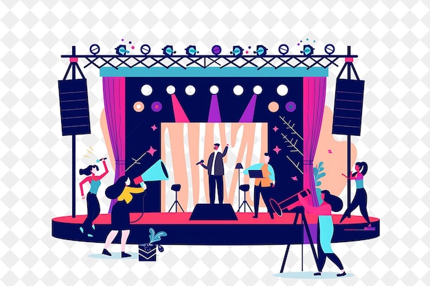 Spring Comedy Show With Comedians Performing on Stage Design PNG Festival 2D Flat Art Illustrations