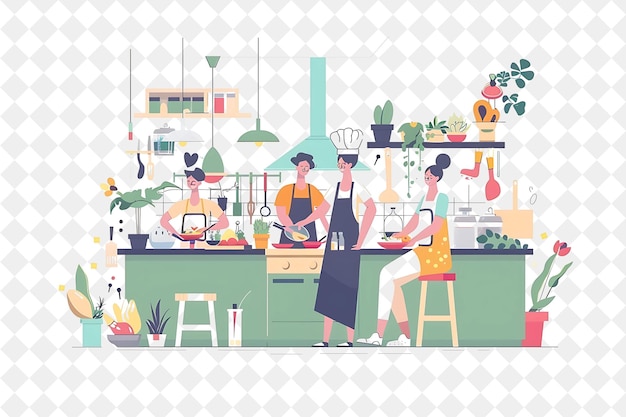 Spring Cooking Class With Characters Cooking Spring Dishes D PNG Festival 2D Flat Art Illustrations