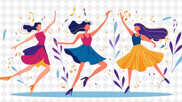 PSD spring dance performance with characters dancing design is g png festival 2d flat art illustrations