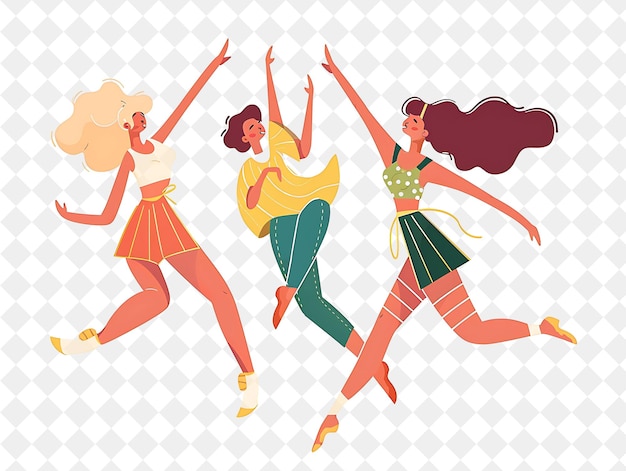 PSD spring dance performance with characters dancing design is g png festival 2d flat art illustrations