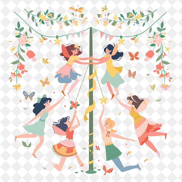 Spring Equinox Celebration With Fairies Dancing Around a May PNG Festival 2D Flat Art Illustrations