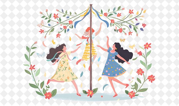 Spring Equinox Celebration With Fairies Dancing Around a May PNG Festival 2D Flat Art Illustrations