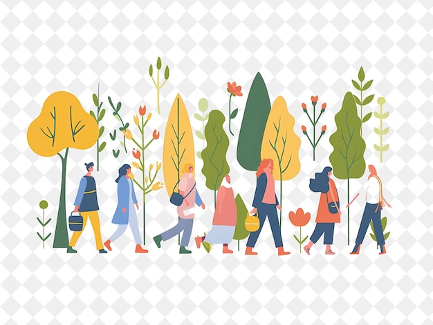 Spring Equinox With People Doing a Nature Walk Design Is Ser PNG Festival 2D Flat Art Illustrations