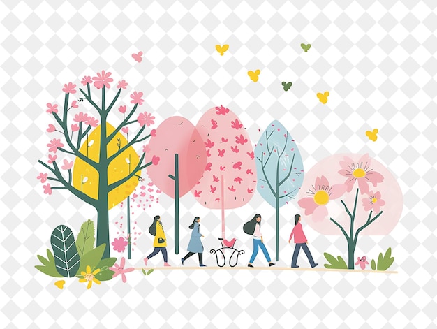 Spring Equinox With People Doing a Nature Walk Design Is Ser PNG Festival 2D Flat Art Illustrations