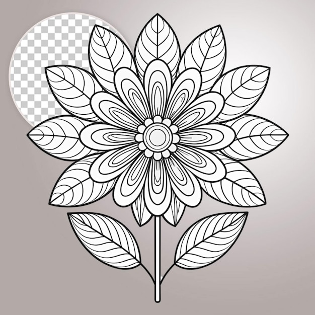 PSD spring flower coloring page for kids printable floral black and white on transparent background