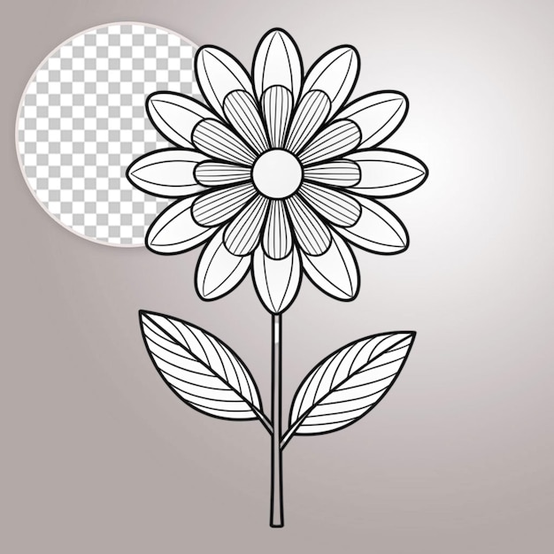 PSD spring flower coloring page for kids printable floral black and white on transparent background