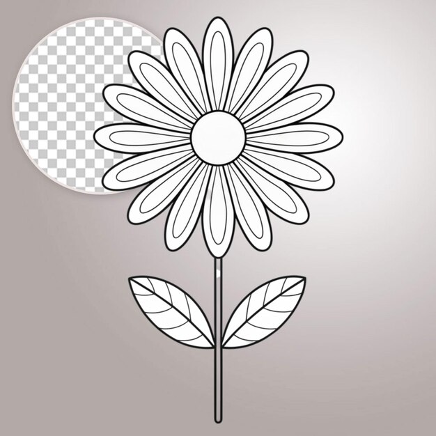 PSD spring flower isolated coloring page for kids printable floral black and white on transparent background