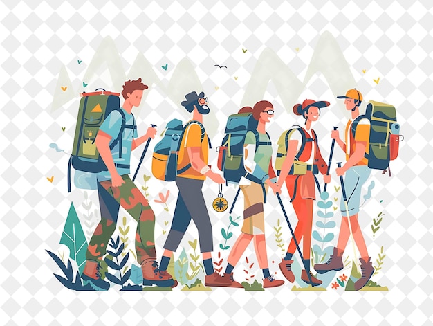 Spring Hiking Trip With Hikers Exploring the Great Outdoors PNG Festival 2D Flat Art Illustrations