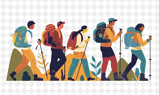 Spring Hiking Trip With Hikers Exploring the Great Outdoors PNG Festival 2D Flat Art Illustrations