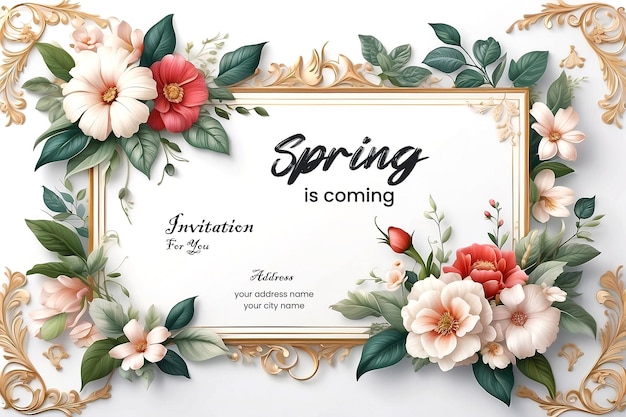 Spring invitation banner design template floral bucket with typography