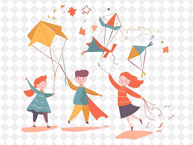 Spring Kite Flying With Characters Flying Kites Design Is Pl PNG Festival 2D Flat Art Illustrations