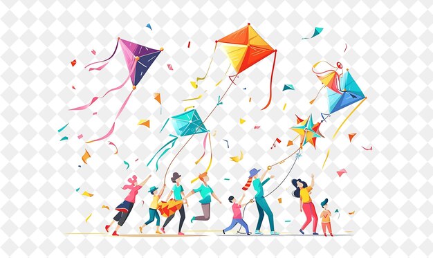 Spring Kite Flying With Characters Flying Kites Design Is Pl PNG Festival 2D Flat Art Illustrations