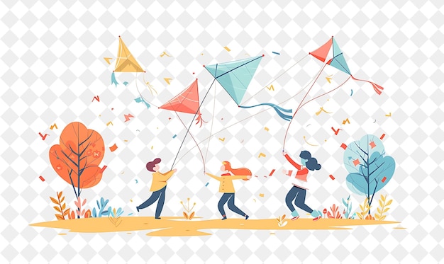 Spring Kite Flying With Characters Flying Kites Design Is Pl PNG Festival 2D Flat Art Illustrations