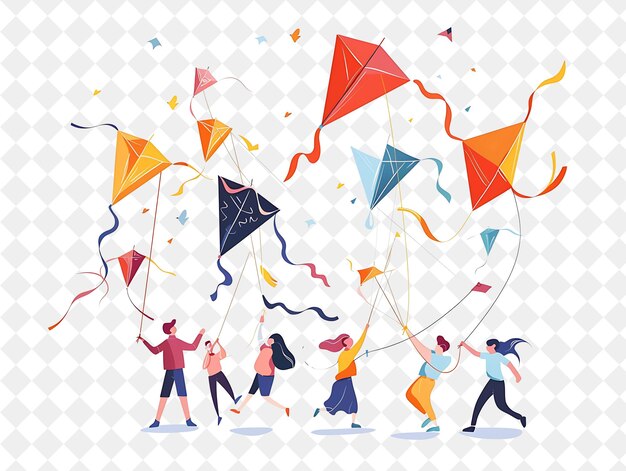 Spring Kite Flying With Characters Flying Kites Design Is Pl PNG Festival 2D Flat Art Illustrations