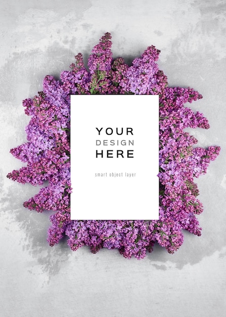 Spring lilac flowers blank invitation card mockup with copy space