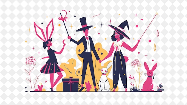 Spring Magic Show With Characters Performing Magic Design Is PNG Festival 2D Flat Art Illustrations