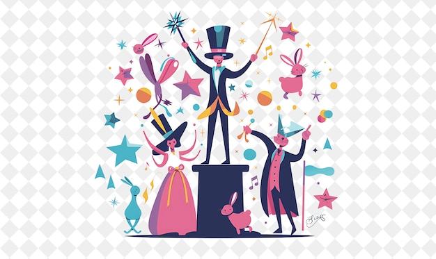 Spring Magic Show With Characters Performing Magic Design Is PNG Festival 2D Flat Art Illustrations