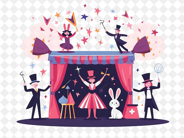 Spring Magic Show With Magicians Performing on Stage Design PNG Festival 2D Flat Art Illustrations