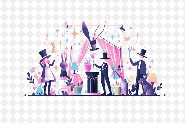 Spring Magic Show With Magicians Performing on Stage Design PNG Festival 2D Flat Art Illustrations