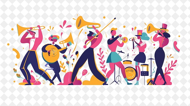 Spring Marching Band Performance With Characters Playing in PNG Festival 2D Flat Art Illustrations