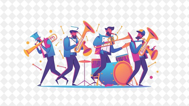 Spring Marching Band Performance With Characters Playing in PNG Festival 2D Flat Art Illustrations