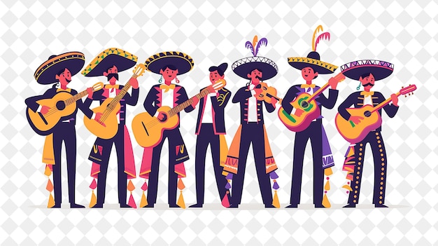 Spring Mariachi Band Performance With Characters Playing in PNG Festival 2D Flat Art Illustrations