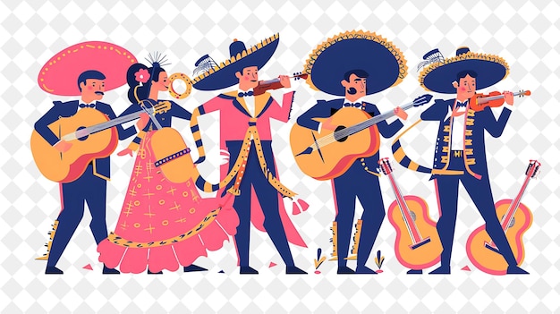 Spring Mariachi Band Performance With Characters Playing in PNG Festival 2D Flat Art Illustrations