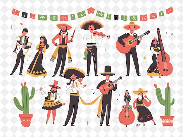 Spring Mariachi Band Performance With Characters Playing in PNG Festival 2D Flat Art Illustrations