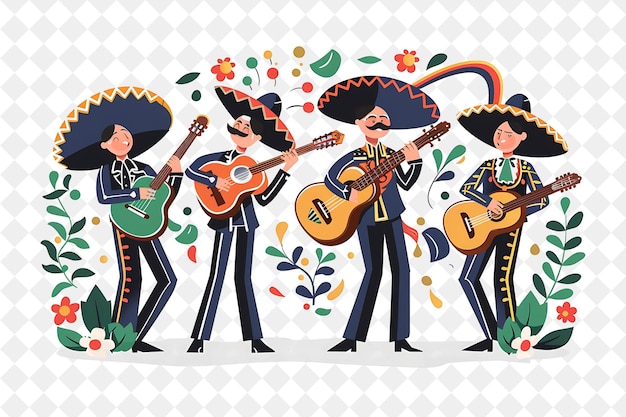 Spring Mariachi Band Performance With Characters Playing in PNG Festival 2D Flat Art Illustrations