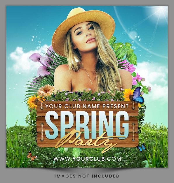 Spring Party Celebration or Festival flyer or for social media post template