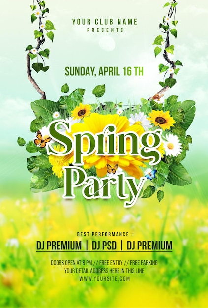 Spring Party Flyer PSD Template