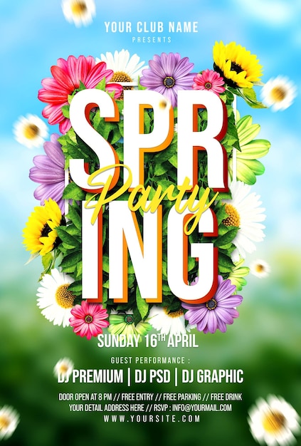 Spring Party Flyer PSD Template