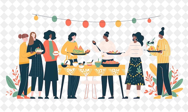 Spring Potluck With Characters Bringing Dishes Design Is Com PNG Festival 2D Flat Art Illustrations