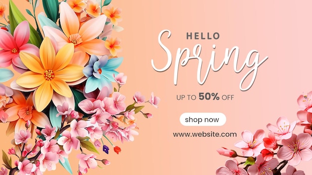 Spring sale banner design adorned with beautiful flowers