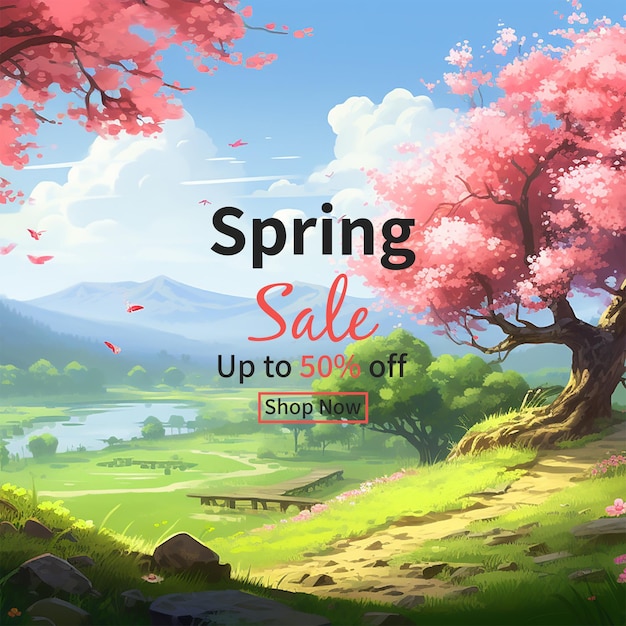 Spring sale banner with background