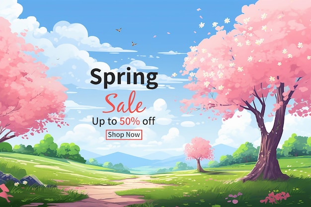 Spring sale banner with background