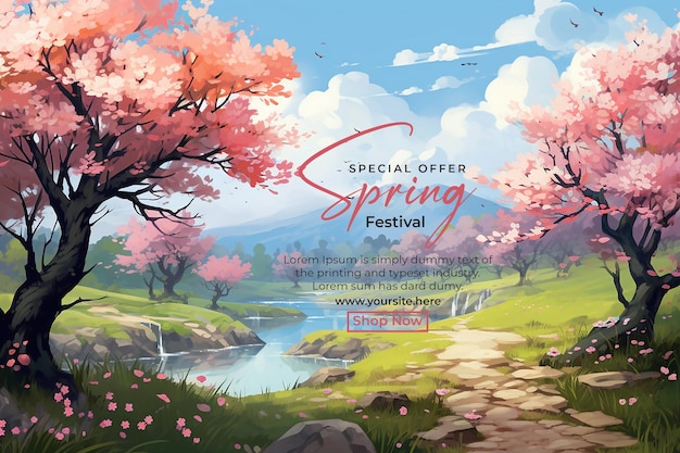 Spring sale banner with background