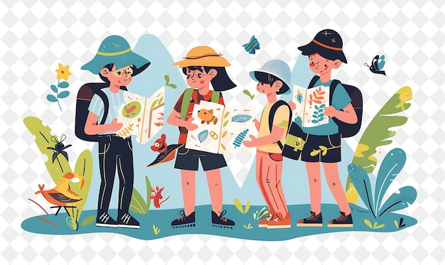 Spring Scavenger Hunt With Characters Searching for Items De PNG Festival 2D Flat Art Illustrations