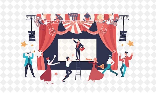 Spring Theater Performance With Actors Performing on Stage D PNG Festival 2D Flat Art Illustrations