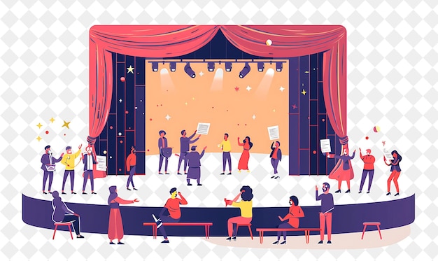 Spring Theater Performance With Actors Performing on Stage D PNG Festival 2D Flat Art Illustrations