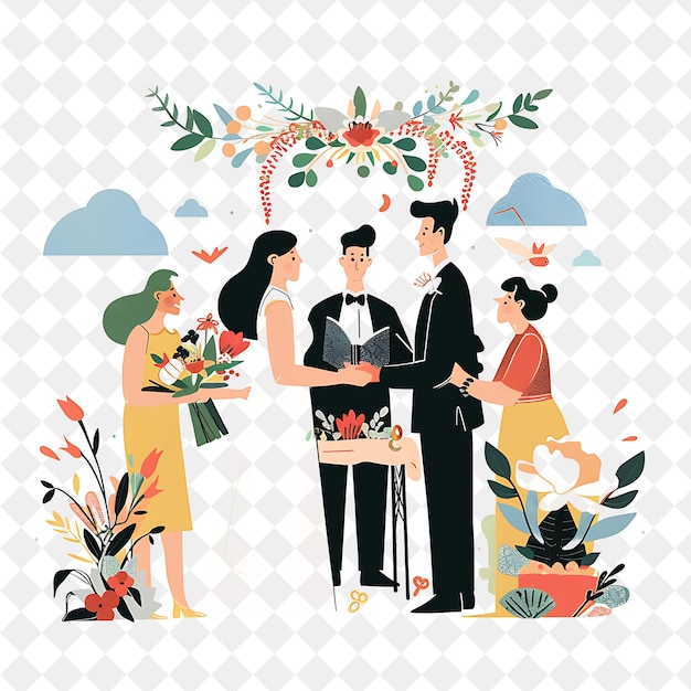 Spring Wedding With Couples Exchanging Vows Design Is Romant PNG Festival 2D Flat Art Illustrations