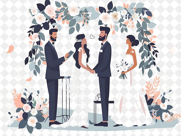 PSD spring wedding with couples exchanging vows design is romant png festival 2d flat art illustrations