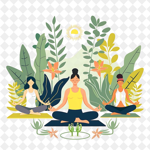 Spring Yoga Session With Characters Doing Yoga Design Is Cal PNG Festival 2D Flat Art Illustrations