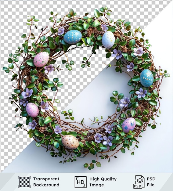 Springtime wreaths with Easter eggs on a transparent background PSD