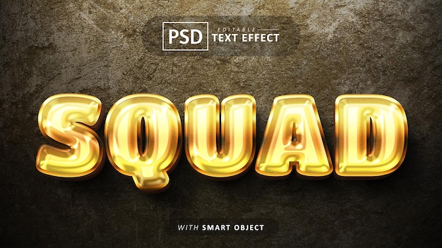 Squad text editable 3d gold font effects