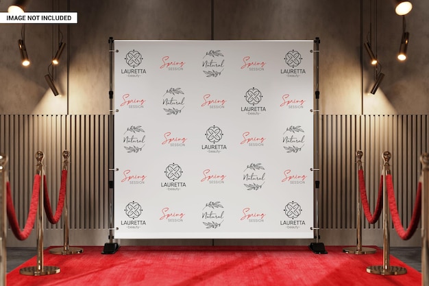 PSD square backdrop banner with red carpet mockup