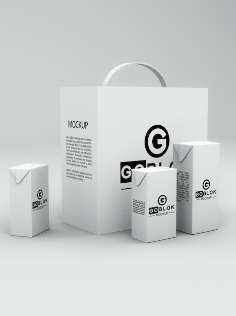 square bag and milk packaging mockup